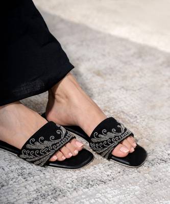 Black Slides With Gun Metal Embroidery 1