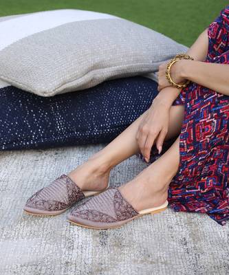 Coffee Mules With Rose Pink Detailing 1
