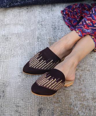Wine Mules With Gold Detailing 1