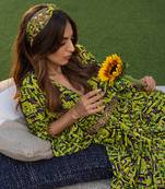 Green Printed Head Band With Gold Detailing