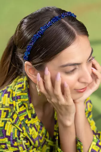 Blue 3d Embroidery Headband