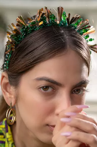 Green 3d Embroidery Headband 