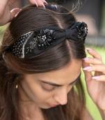 Black Headband With Gun Metal Embroidery