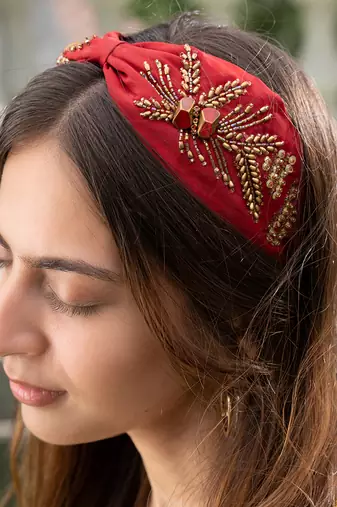 Red Headband With Gold Detailing