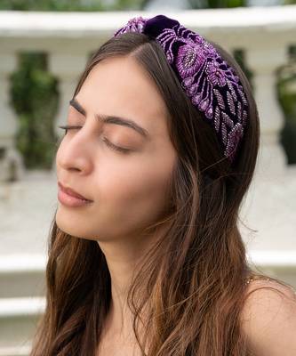 Purple Headband With Tone On Tone Embroidery 1