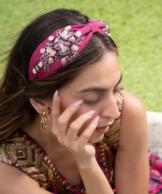 Bright Pink Headband With Embroidery 2