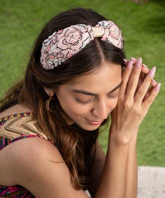 Baby Pink Heabdand With Embroidery 1