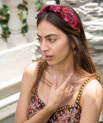 Deep Red Headband With Embroidery 1