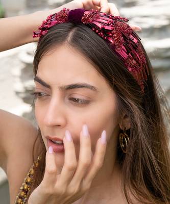 Deep Red Headband With Embroidery 2