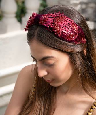 Deep Red Headband With Embroidery 3