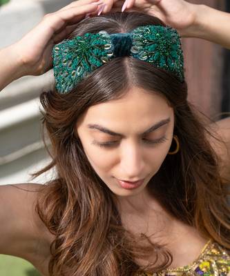 Forest Green Headband With Embroidery 2