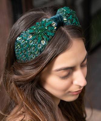 Forest Green Headband With Embroidery 3