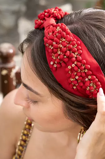 Red Headband With Red And Gold Detailing