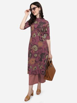 Dusty Pink Floral Printed A Line Cotton Kurta With Palazzo 1