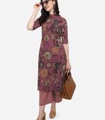 Dusty Pink Floral Printed A Line Cotton Kurta With Palazzo