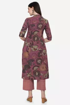 Dusty Pink Floral Printed A Line Cotton Kurta With Palazzo