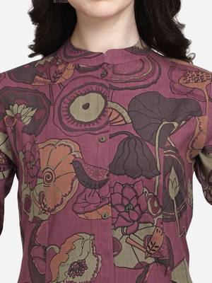 Dusty Pink Floral Printed A Line Cotton Kurta With Palazzo 4