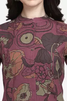 Dusty Pink Floral Printed A Line Cotton Kurta With Palazzo