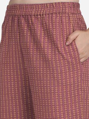 Dusty Pink Floral Printed A Line Cotton Kurta With Palazzo 5