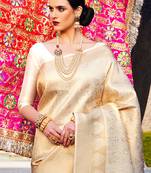 Cream Soft Foux Kanjivaram Silk Saree with Blouse