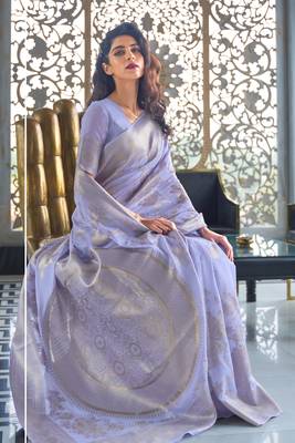Lavender Banarasi Zari Weaving Silk saree 1