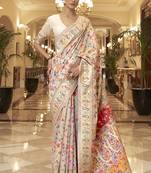 Cream Silk Multicolor Zari Woven Saree with Blouse