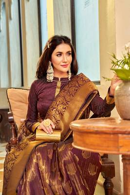 Brown Banarasi Style Silk Saree with blouse 1