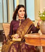 Brown Banarasi Style Silk Saree with blouse