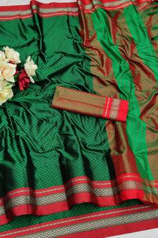 Green woven silk saree with blouse