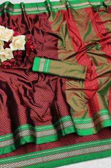 Maroon woven silk saree with blouse