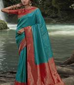 Heavy Weaving Jacquard Designer Sky Blue Colour Saree In Classy Kanjivaram Silk