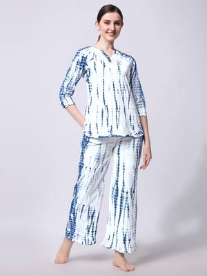 Blue White Shibori Printed Pure Cotton Kurta With Palazzo 1