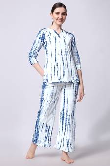 Blue White Shibori Printed Pure Cotton Kurta With Palazzo