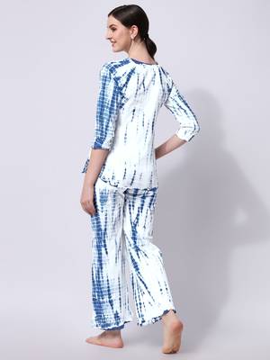 Blue White Shibori Printed Pure Cotton Kurta With Palazzo 2