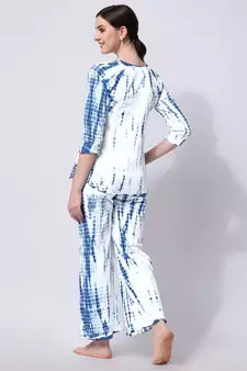 Blue White Shibori Printed Pure Cotton Kurta With Palazzo