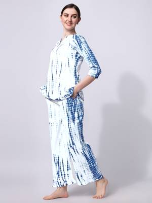 Blue White Shibori Printed Pure Cotton Kurta With Palazzo 3