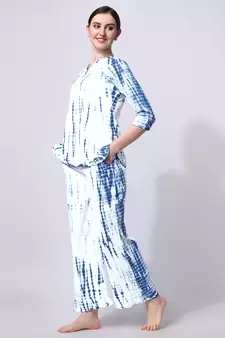 Blue White Shibori Printed Pure Cotton Kurta With Palazzo