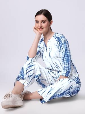 Blue White Shibori Printed Pure Cotton Kurta With Palazzo 4