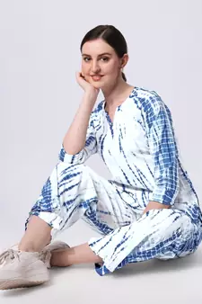 Blue White Shibori Printed Pure Cotton Kurta With Palazzo
