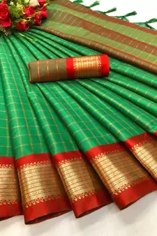 Green woven silk saree with blouse