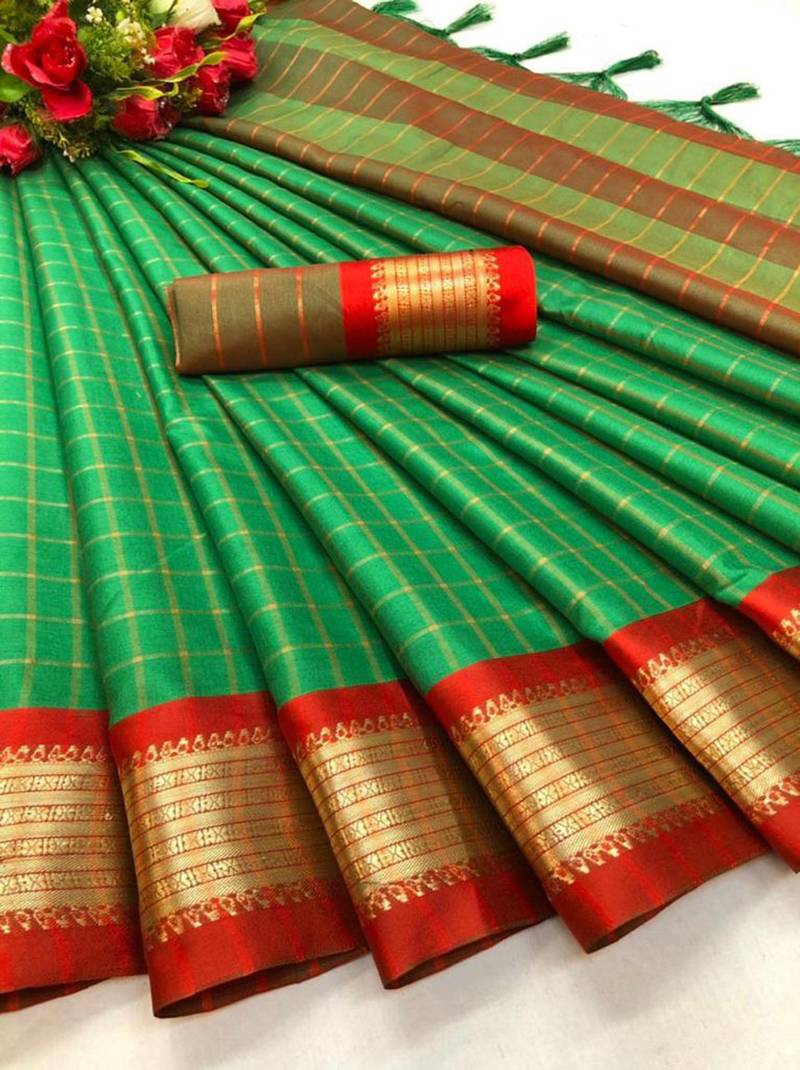 Green woven silk saree with blouse