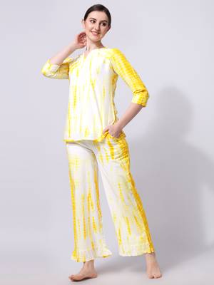 Yellow White Shibori Printed Pure Cotton Kurta With Palazzo 1