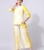 Yellow White Shibori Printed Pure Cotton Kurta With Palazzo