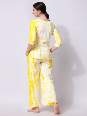 Yellow White Shibori Printed Pure Cotton Kurta With Palazzo 2