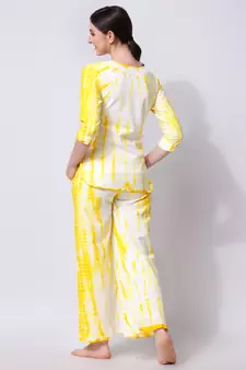 Yellow White Shibori Printed Pure Cotton Kurta With Palazzo