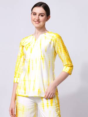 Yellow White Shibori Printed Pure Cotton Kurta With Palazzo 3