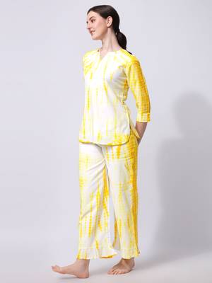 Yellow White Shibori Printed Pure Cotton Kurta With Palazzo 5