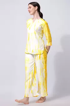 Yellow White Shibori Printed Pure Cotton Kurta With Palazzo
