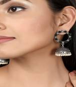 Oxidised Silver Black stones Leaf designed Jhumki Earrings