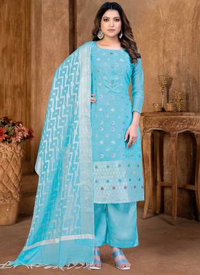 Ethnic And Sophesticated Salwaar Kameez In Sky Blue Colour Woven Fabricated On Elegant Banarasi Silk Fabric 1